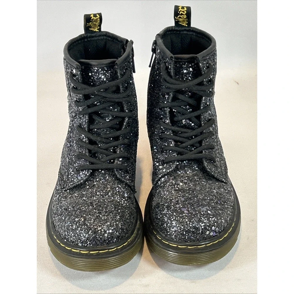 Doc Dr. Martens Black Glitter Combat Boots Kids Size 13 1460 Glitter J Side Zip - Picture 5 of 14